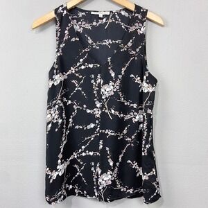 Daniel Rainn Blouse Size M Black Pink Cherry Blossom Artsy Floral Sleeveless Top